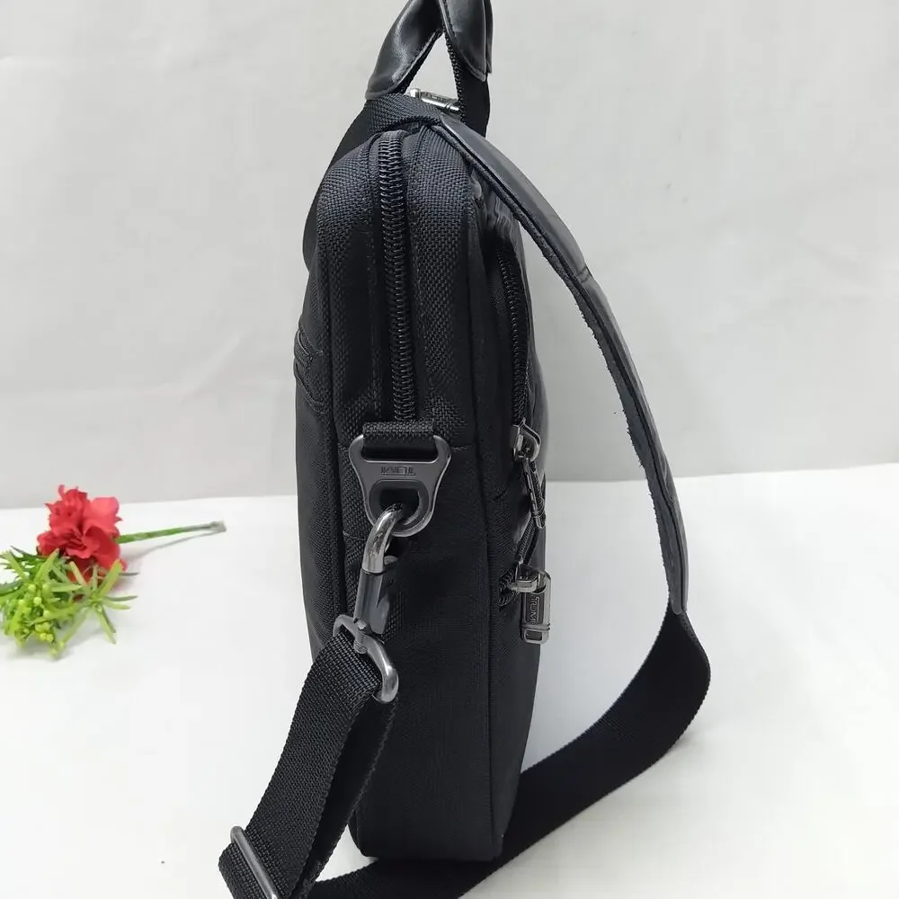 Tumi 2 Way Black Nylon Zipper Around Laptop Briefcase Messenger Bag - Picture 6 of 16